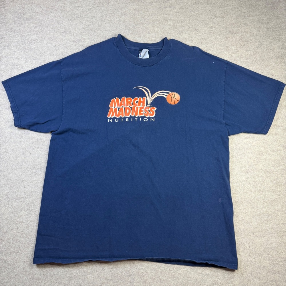 Hanes Beefy-T Mens XXL Navy Blue March Madness Nutrition Basketball Graphic Tee